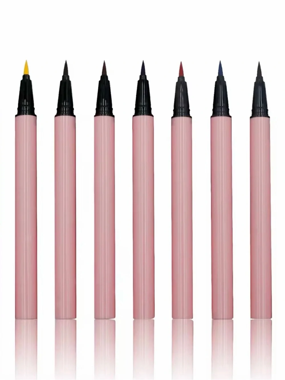 Multi-Color Liquid Eyeliner Pens - Pink Barrel, 7-Shade Set